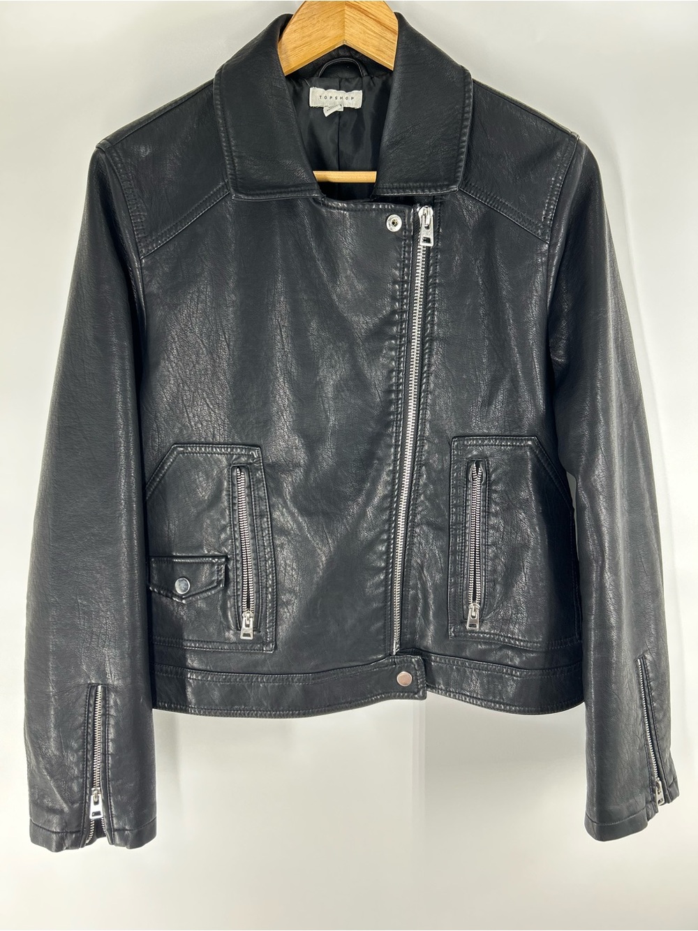 Topshop Black Vegan Leather Zip-Front Jacket